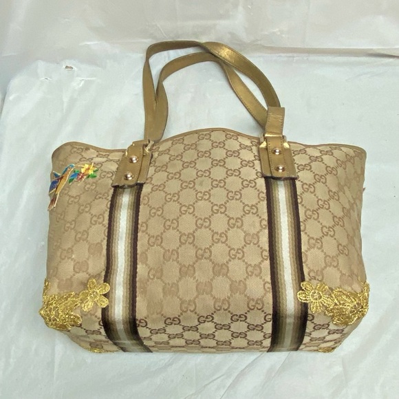 Vintage, Gucci, GG Coated Canvas with Gold Leather Shoulder Strap 11in x 8.5in - Picture 5 of 13